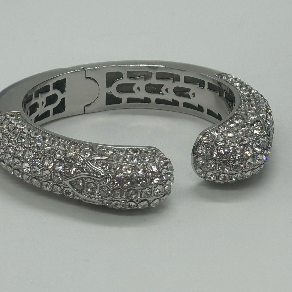 High End Department Store Designer Kissable Hinged Cuff Bracelet with Pave CZ